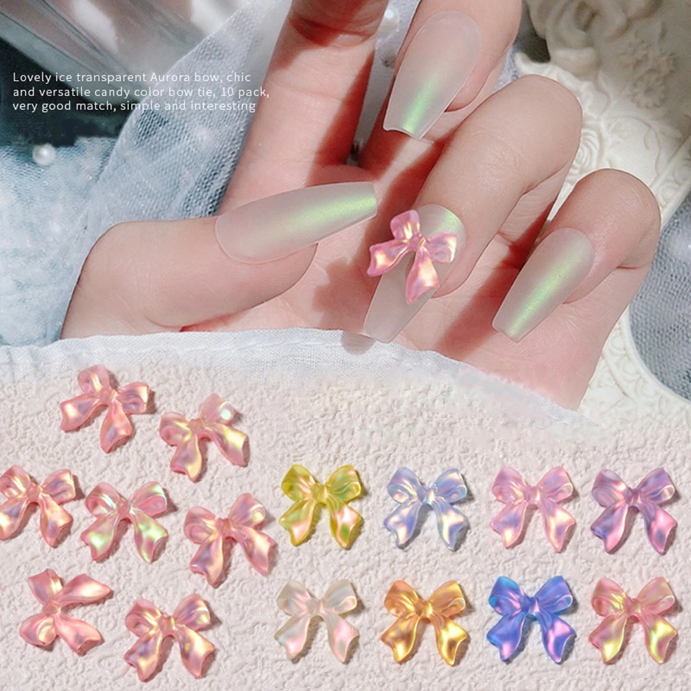 50pcs/bag Transparan Aurora Ikatan Simpul Nail Art Pesona 3D Resin Multi-Gaya Pita Busur Untuk Tips Kuku DIY Perlengkapan Kuku Ajaib