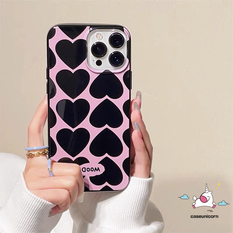 Casing Ponsel Glossy Kompatibel Untuk IPhone 14 Pro Max11 12 13 Pro Max7 8 Plus XR X XS Max SE 2020 Kartun Lucu Graffiti Cinta Hati Shockproof Halus TPU Lembut Kotoran Tahan Cover
