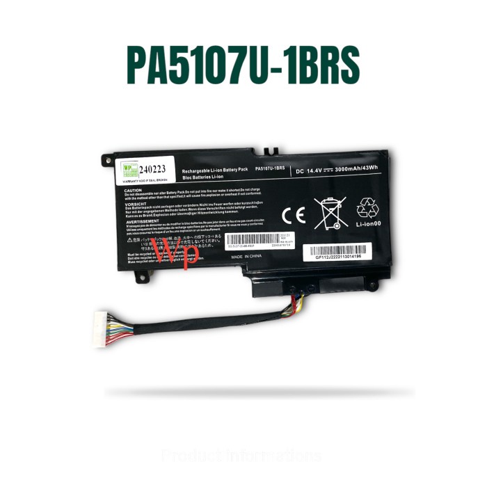 Baterai Laptop Toshiba L45 L45D L50 L55 L55T P50 P55 PA5107U 1BRS