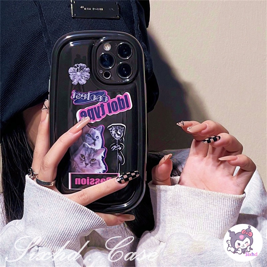 IPHONE Kompatibel Untuk Iphone14 13 12 11 Pro Max SE 2020 X Xr Xs Max8 7 6 6s Plus Black Rose Cat Fashion AirBag Case Lembut Shockproof Cover Pelindung