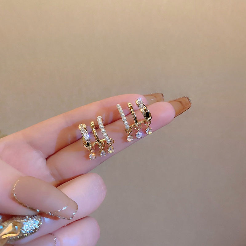 Korea Gaya Baru Zirkon Mutiara Multi-Layer Anting Geometris Untuk Wanita Kristal Menjuntai Anting Fashion Perhiasan Hadiah Pesta