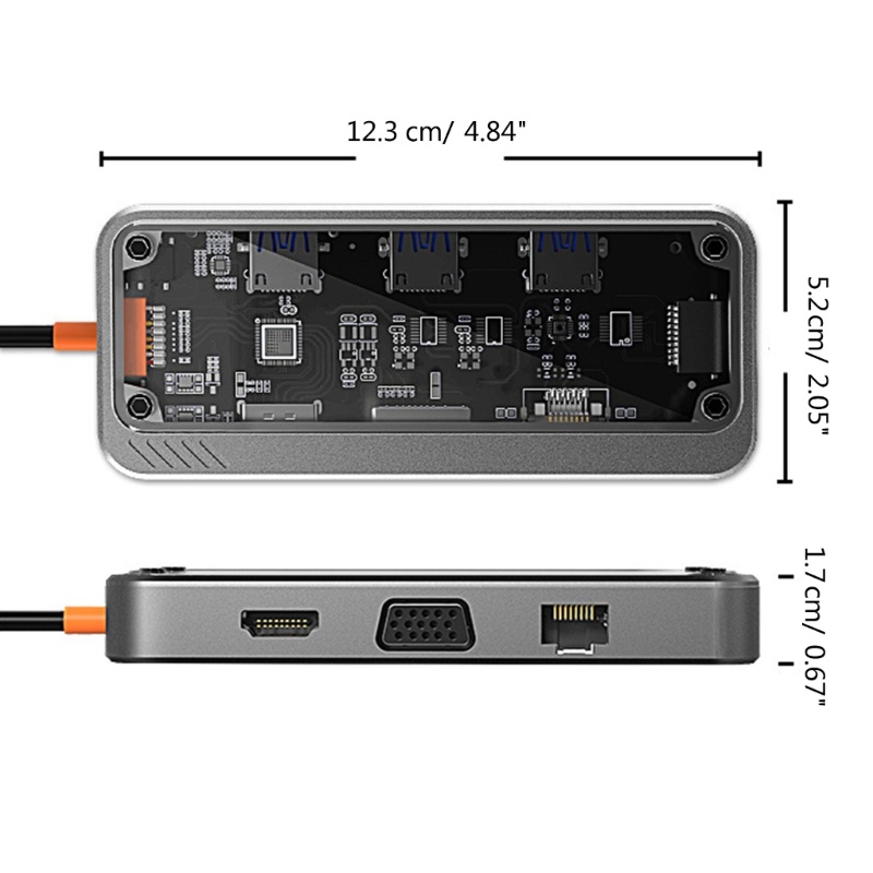 Zzz Transparan Type-C Docking Station Hub 10in1 USB 3.0 Port Ke HDMI+VGA+USB3.0