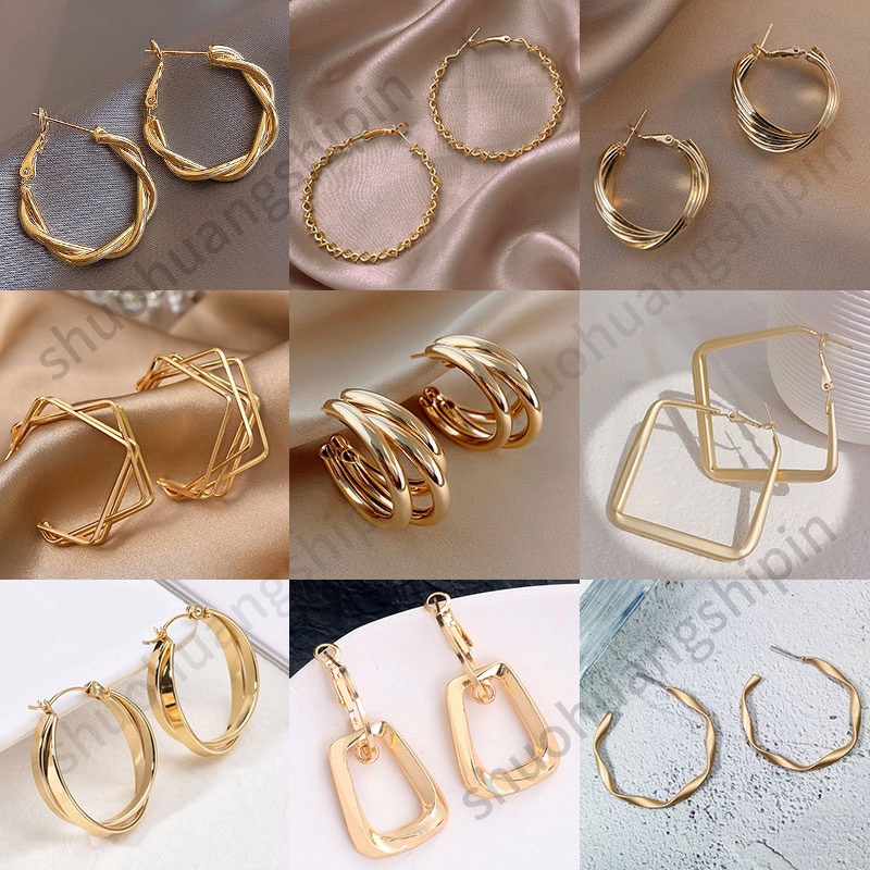 Anting Fashion Geometris Logam Jepang Korea Unik Simple Trendy