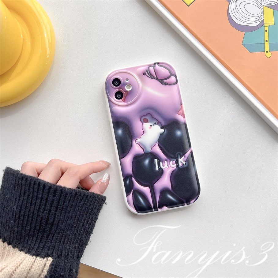 Compatible For iPhone 14 13 12 11 Pro Max X XR Xs Max 8 7 6 6s Plus SE 2020 Kompatibel Untuk Telur Kelinci 3D Vision Phone Case TPU Soft Cover Pelindung