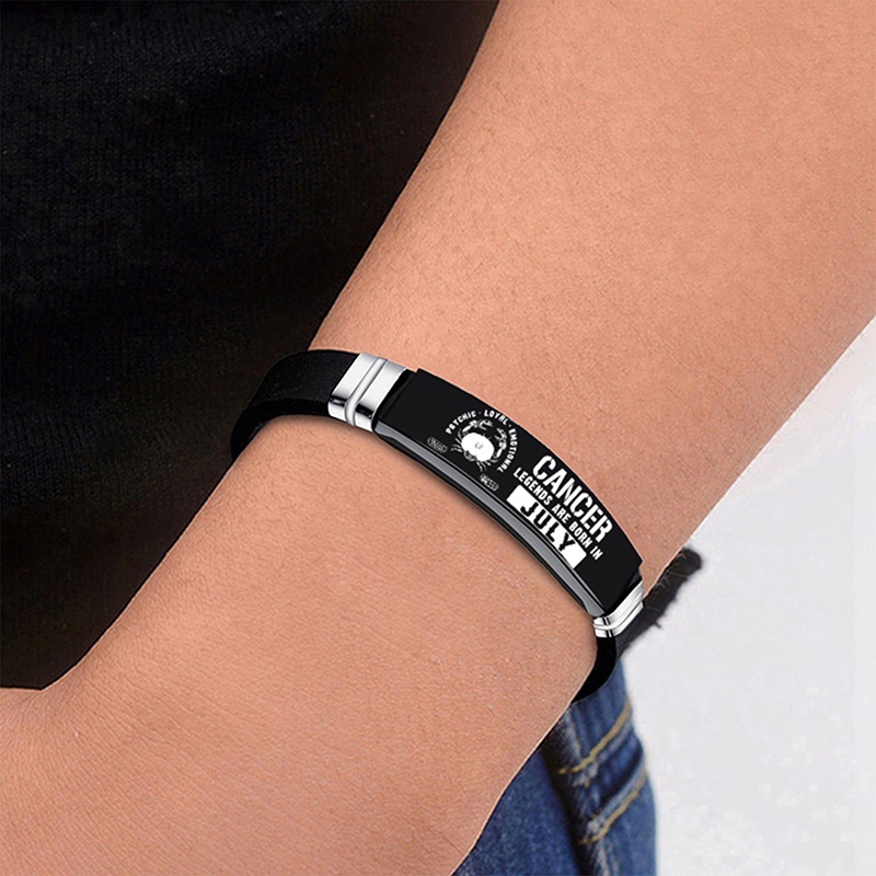Fashion12 Zodiak Tanda Silikon Bangle Gelang Engravable Stainless Steel Gelang Konstelasi Pria Perhiasan Hadiah Ulang Tahun
