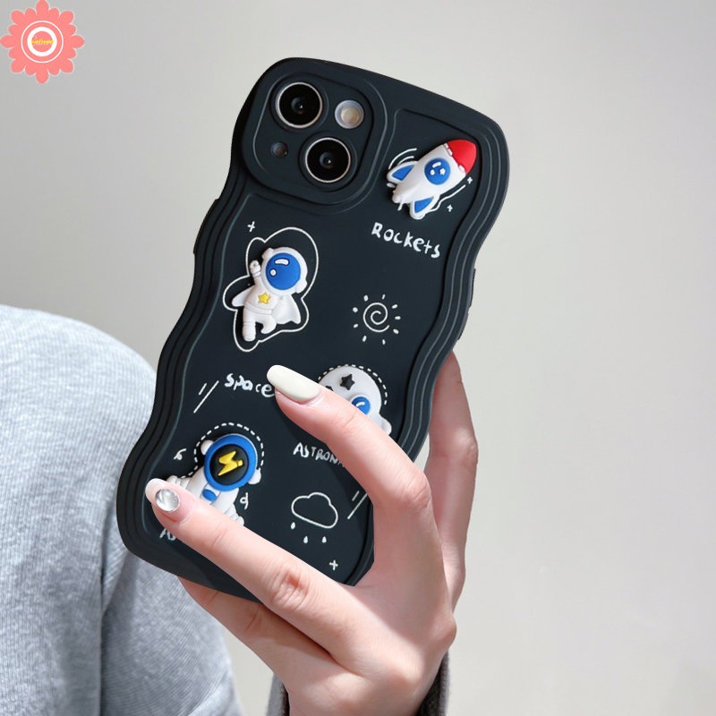 Boneka 3D Kartun Lucu Astronot Luar Angkasa Case Redmi Note10 11 9 8 10s 11s 11Pro 9s 10Pro Max Redmi 9T 10C A1 9 10 9A A1+10A 9C NFC POCO X3 NFC Pro M3 Mi 11T Pro Wavy Edge Sarung Soft Case