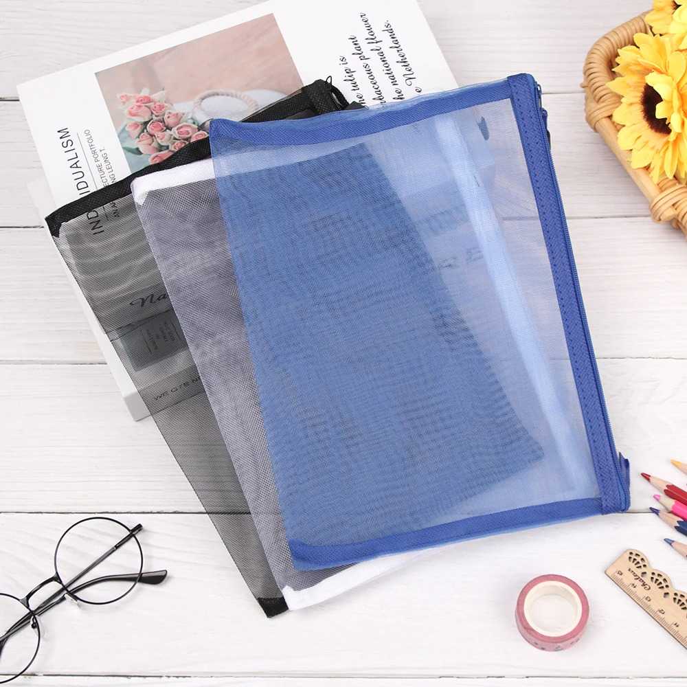 Tempat Pensil Bolpen Pen Pena Jaring Transparan Document Organizer Zipper Bag Anak Sekolah Kuliah Penyimpanan Multifungsi Perlengkapan Kantor Murah Besar A5 A4 A6 Serbaguna Lucu