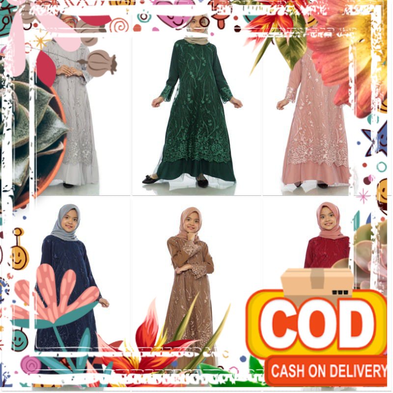 GAMIS ANAK NASWA BRUKAT TILE MUTIARA IMPORT / MAXI GAMIS ANAK UMUR 3-12 TAHUN / GAMIS ANAK MUSLIM / 