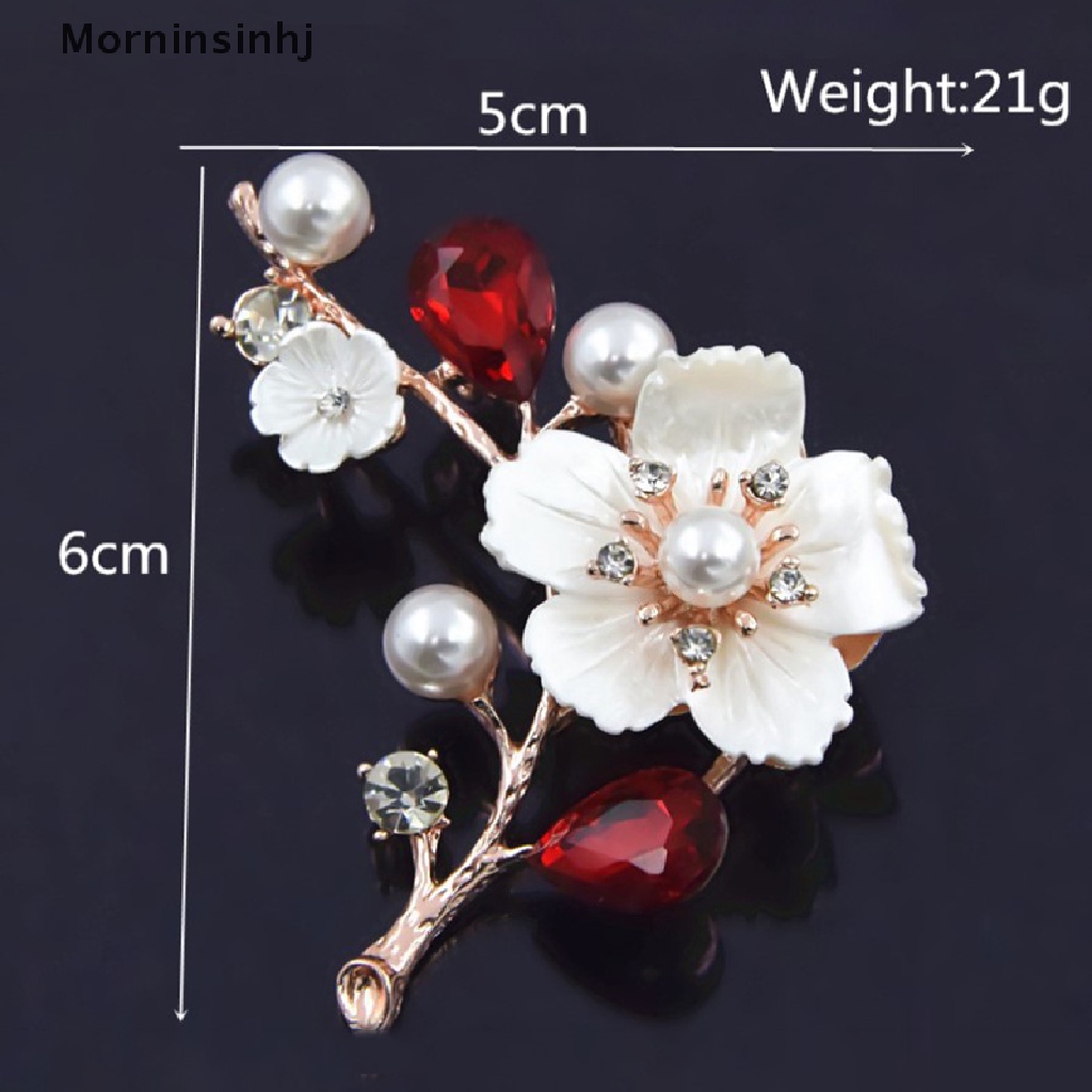 Mornin Bros Bunga Mutiara Untuk Wanita Elegan Fashion Pin Kristal Merah Brooch id