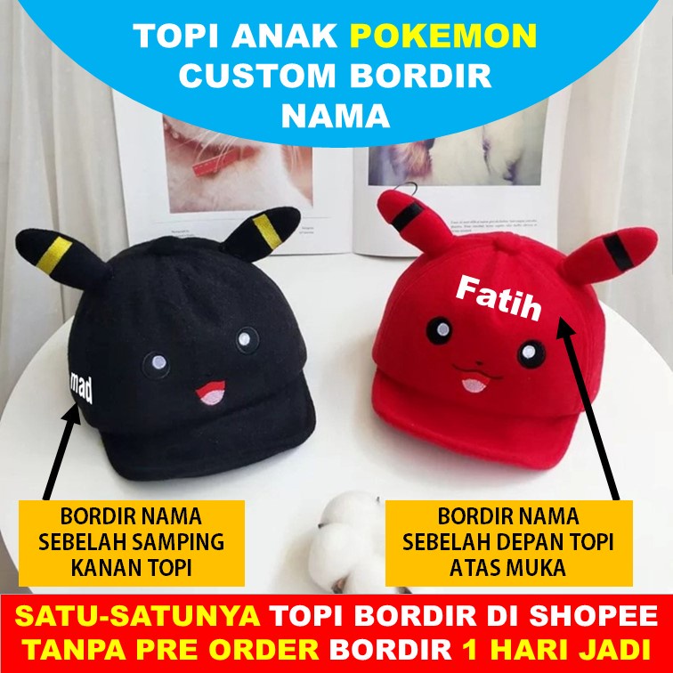 Topi anak pikachu lucu Topi pokemon anak Bordir Nama Custom