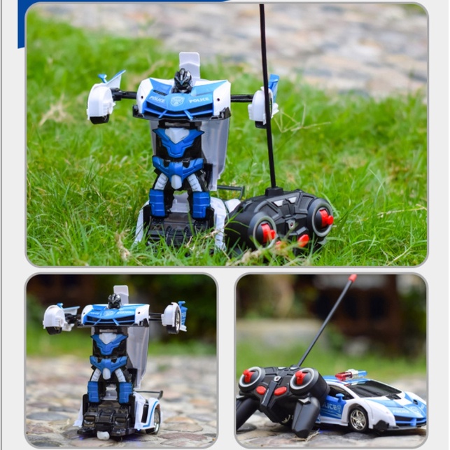 Rc Car Mainan Anak Mobil Polisi Autobot Remote Control Deformation Berubah Robot 2 in 1 Baterai Cas