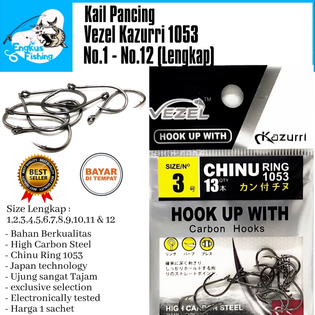 Kail Pancing Vezel Kazurri Chinu Ring 1053 Besar (No.1-12 Lengkap) High Carbon Steel - Engkus Fishing