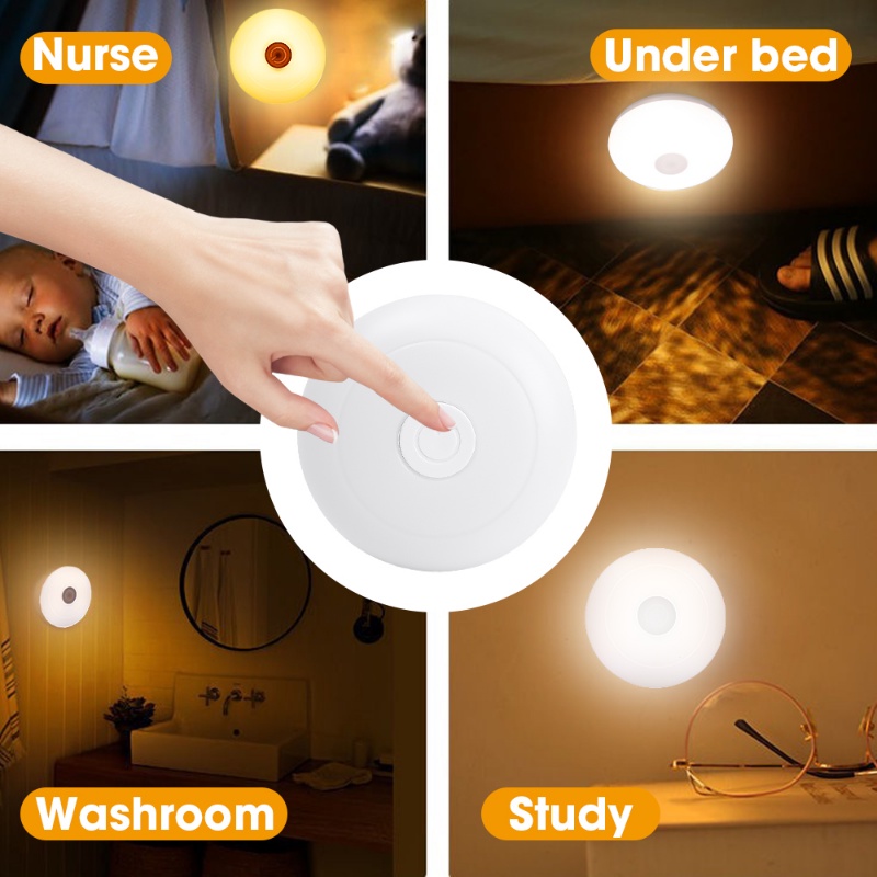 Multi-fungsi 3mode Kamar Tidur Lucu Mini Push-button Type LED Bayi Lampu Malam USB Charging Lamp Bentuk Bulat Pelindung Mata Membaca Lampu Hias