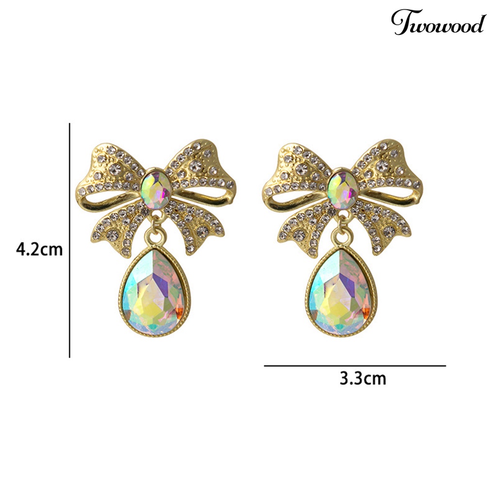 Twowood Anting Menjuntai Warna-Warni Kristal Imitasi Tetesan Air Gaya Vintage Romantis Hadiah Mempesona Berlian Imitasi Ikatan Simpul Telinga Giwang Untuk Pesta