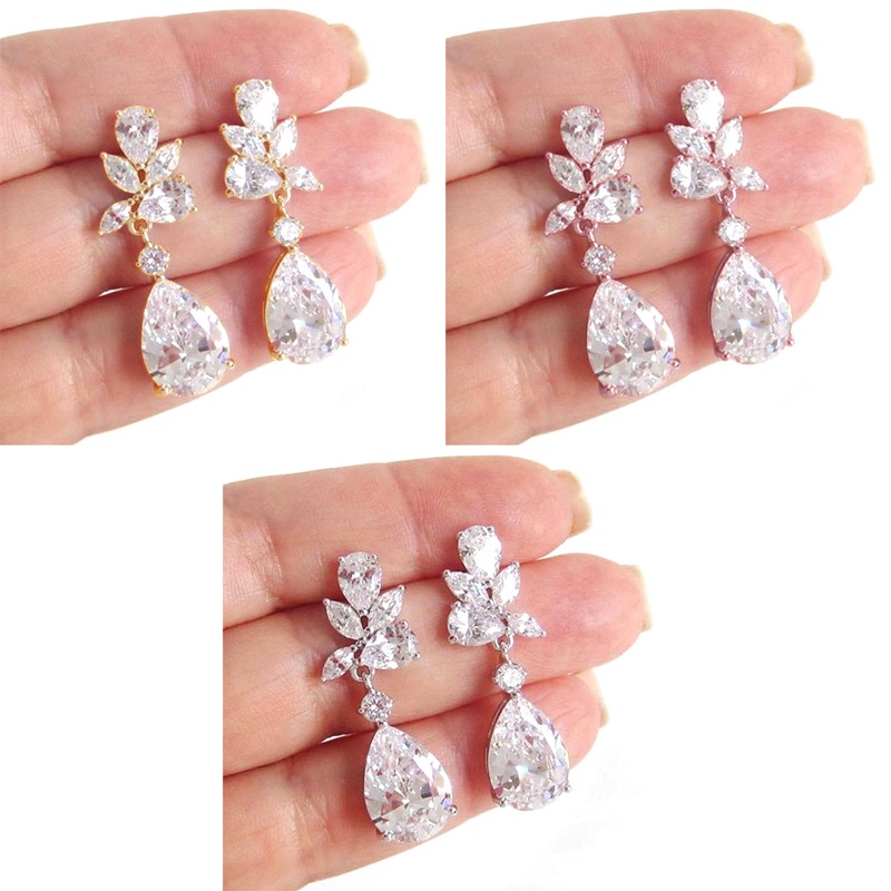 Transparan Cubic Zirconia Menjuntai Anting Wanita Untuk Pertunangan Pernikahan Anggun Lady's Earrings Pesta Fashion Perhiasan