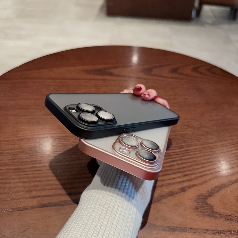 IPHONE Mewah Matte Dengan Pelindung Lensa Case Untuk Iphone14 12 13 Pro Max Case14 Plus plating PC Transparan Full Cover Shockproof Hard Case Penutup Belakang