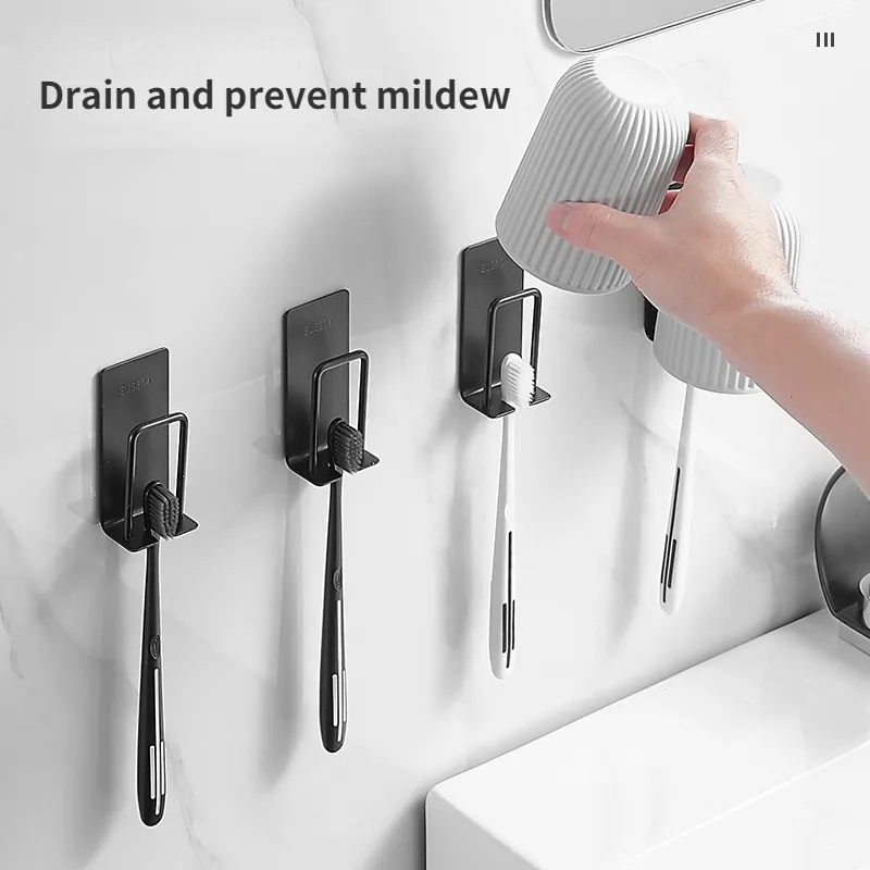 Rak Sikat Gigi Stainless Steel Self Adhesive Dinding Portable/Kait Penyimpanan Handuk Cangkir Odol Multifungsi/Kamar Mandi Tahan Air Organize Rak Gantung