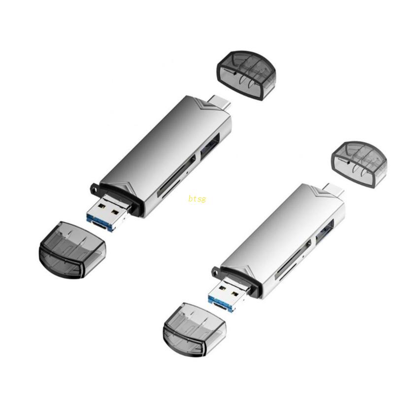 Btsg 6-IN-1 USB3.0 Card Reader Hubs USB3.0 &amp; Type-C Ke SD TF Card Reader Aluminium