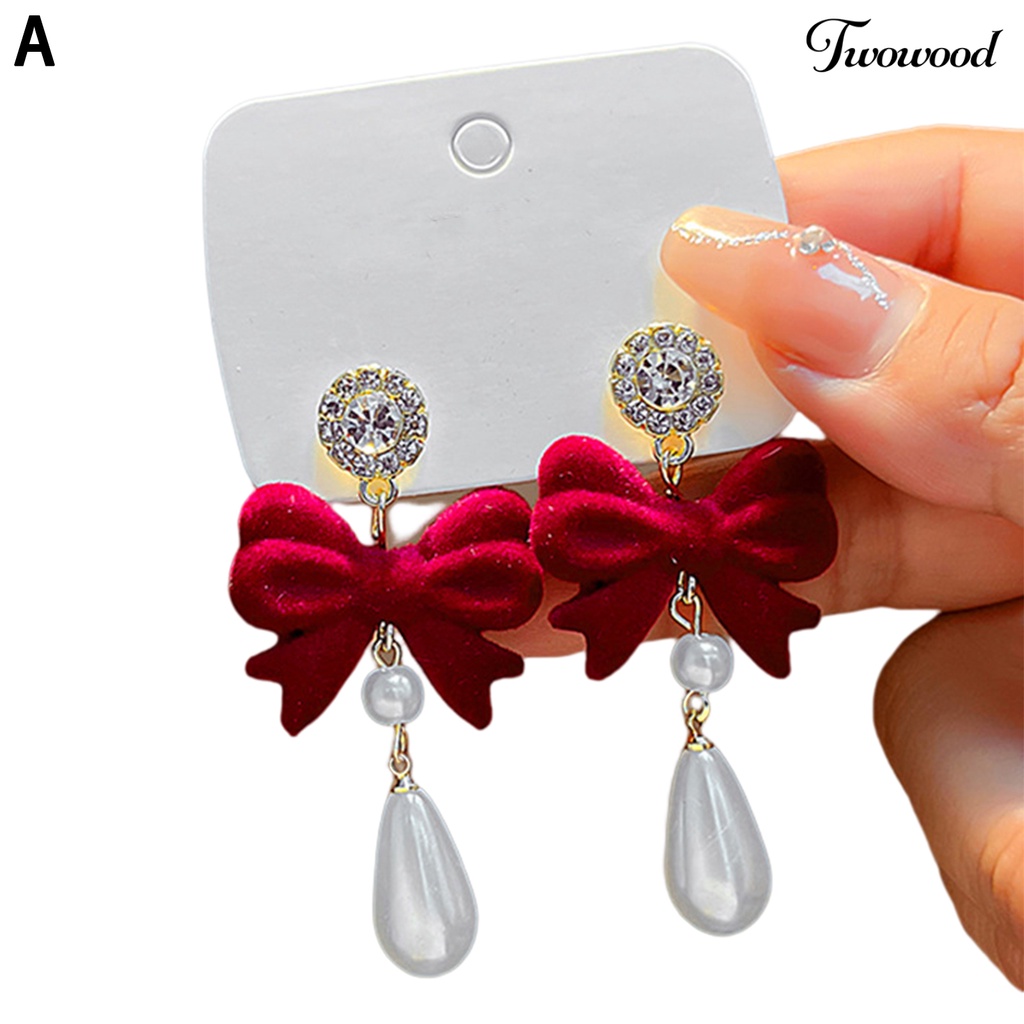 Twowood 1pasang Anting Stud Pola Geometris Gaya Cina Temperamen Liontin Electroplating Dekorasi Fashion Item Merah Meriah Perempuan Anting Aksesoris Pakaian