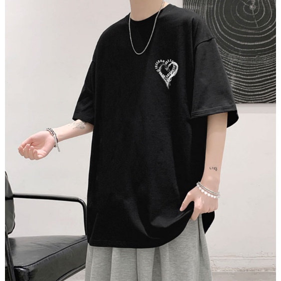 EUROPEAN AND AMERICAN FASHION BRAND SHORT-SLEEVED MEN'S INS FASHION BRAND JAPANESE STREET LOVE T-SHIRT FAT MAN OVERSIZE HALF-SLEEVED T-SHIRT KAOS OVERSIZED KOREAN 3/4 SLEDOVED KAOS PRIA BAJU OVERSIZE PRIA ATASAN PAKAIAN POLOS