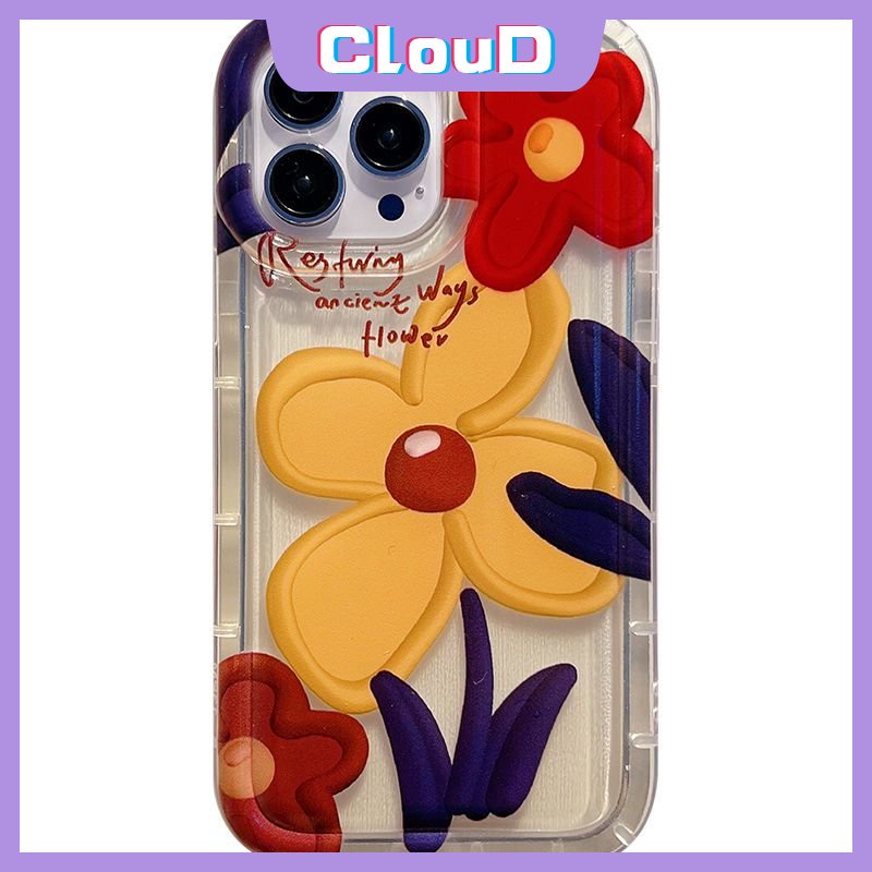 Airbag Shockproof Lembut Tpu Penutup Belakang Realme C35 C12 C15 C25 C33 C21Y C11 2020 C25s C3 C1 Realme C25Y C20 C11 2021 5i 5s C20A 6i 5c2 Ins Korea Lukisan Cat Minyak Bunga Bening Case