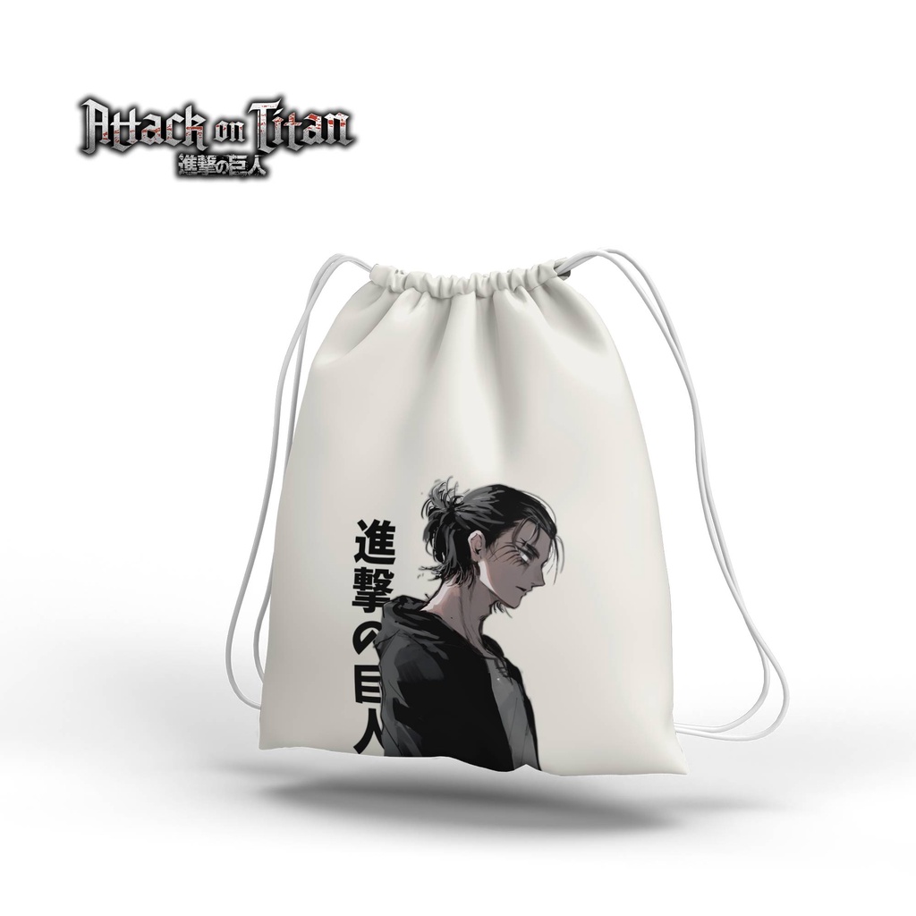 Stringbag Tas serut ANIME attack on titan eren yeager mikasa ackerman levi ackerman tas serut canvas