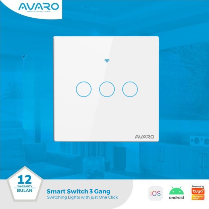 AVARO Smart Wall Switch WIFI Touch Saklar Lampu - EU 3 Gang White