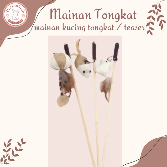 CAT TEASER - TACTICAL STICK POM - MAINAN KUCING TONGKAT KAYU