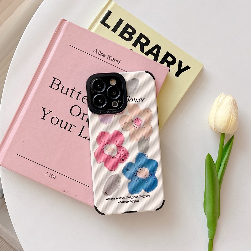 IPHONE Untuk Iphone14 13 12 11 Pro MAX X XR XS Max7 8 Plus Butir Vertikal Berwarna Bunga Perlindungan soft Case