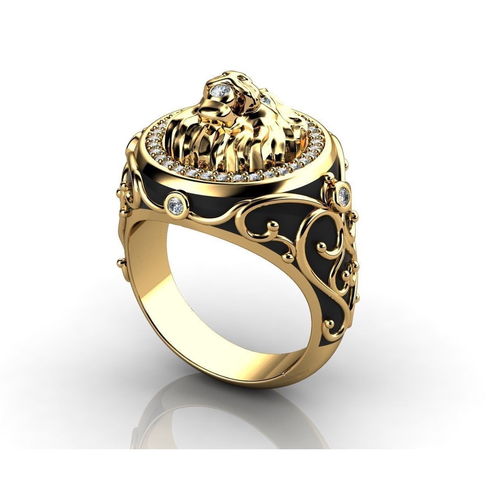 Goldkingdom Aksesoris Perhiasan Fashion Ready Stock Berlian Lion Ring Punk Berlapis Emas Asli Kadar 375 Cincin Pertunangan Untuk Pria Dan Wanita