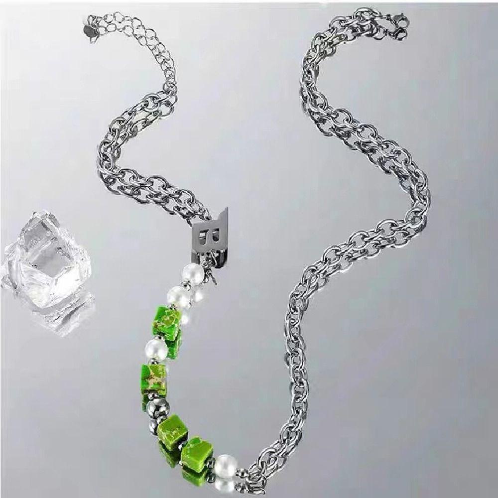 Agustina Pria Hip-hop Kalung Trendi Halus Sederhana Mutiara Klavikula Rantai Pasangan Sweater Rantai Baja Titanium Wanita Gelang