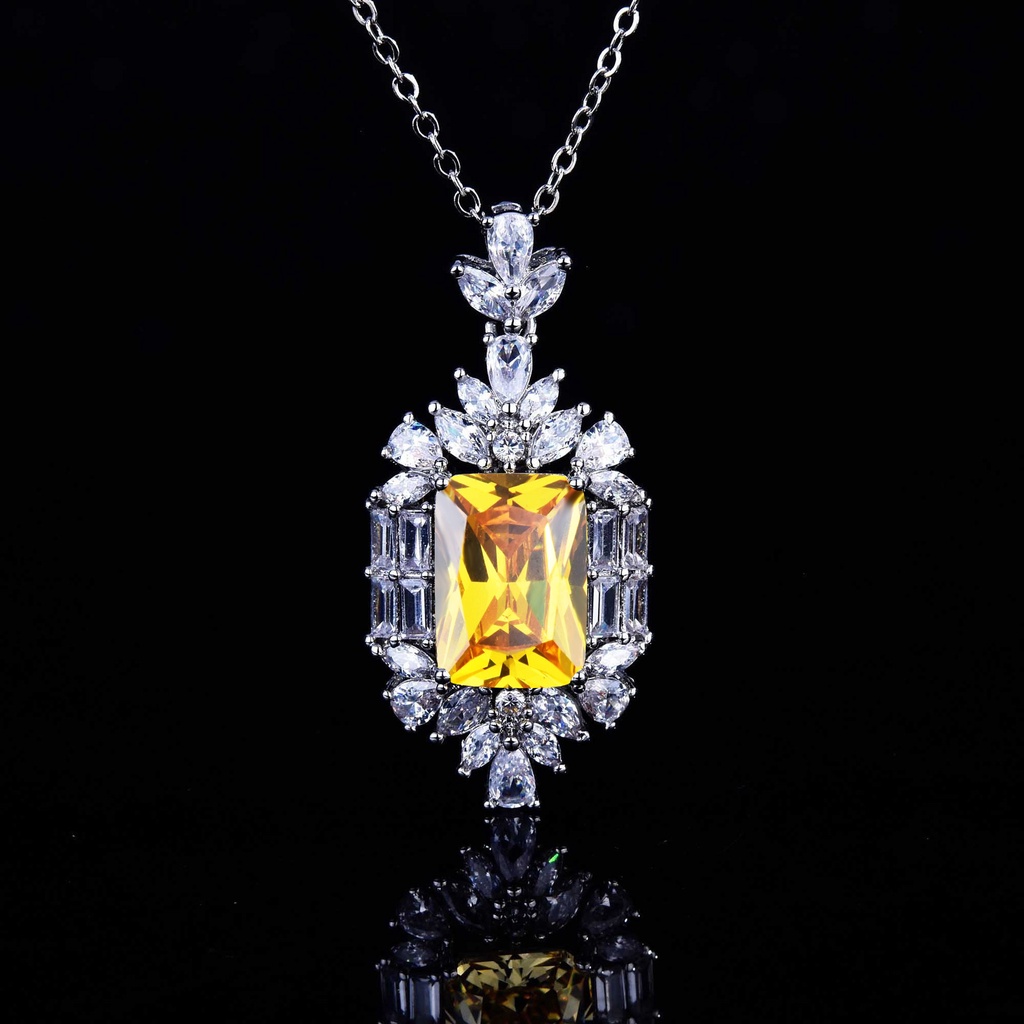 Goldkingdom Aksesoris Perhiasan Fashion Ready Stock Super Flash Liontin Cincin Warna-Warni Berlian Kuning Stud Anting Kalung