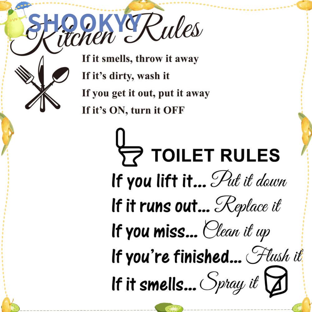 Chookyy1/2pcs Stiker Dinding Kamar Mandi Quotes/Kata Kata Peraturan Toilet Aturan Dapur Kamar Mandi Decor Dekorasi Rumah