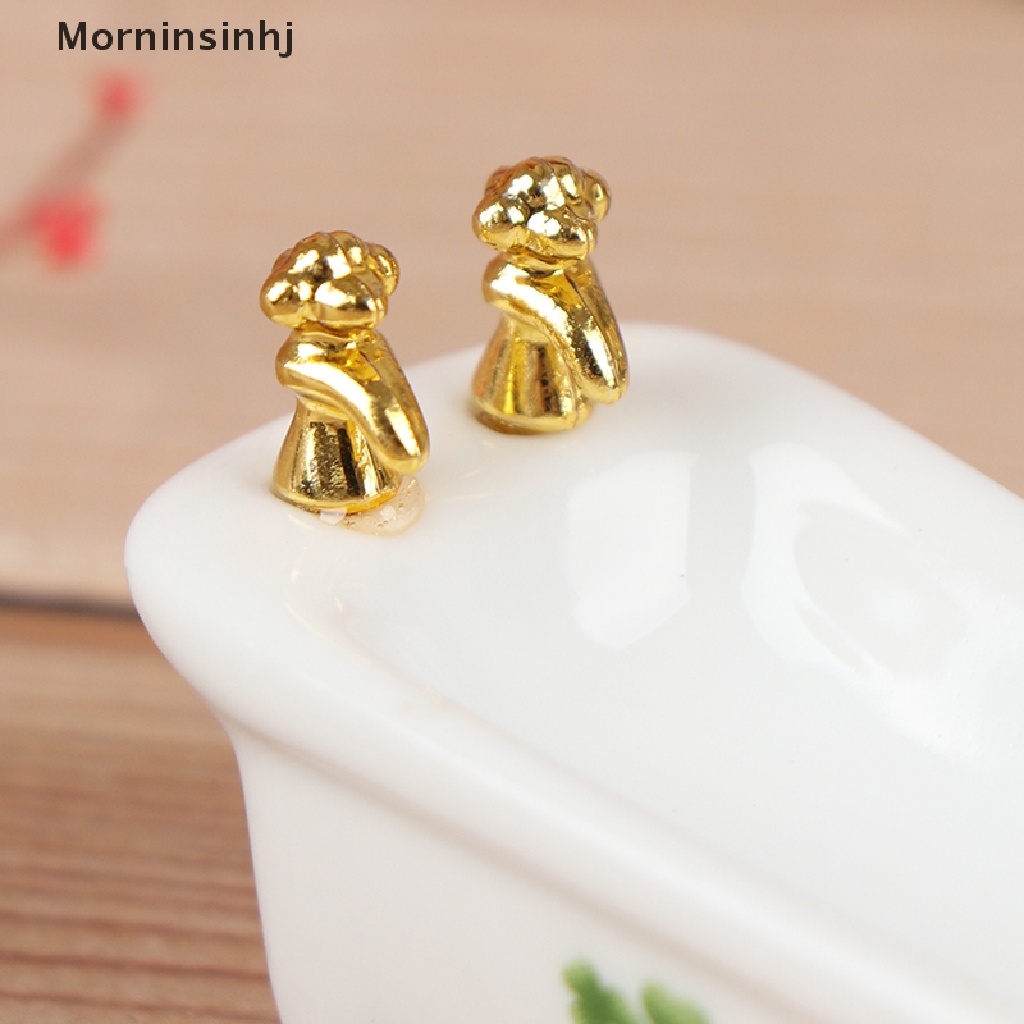 Mornin 3Pcs 1: 24rumah Boneka Miniatur Kamar Mandi Set Porselen Bathtub Toilet Wastafel Rumput id