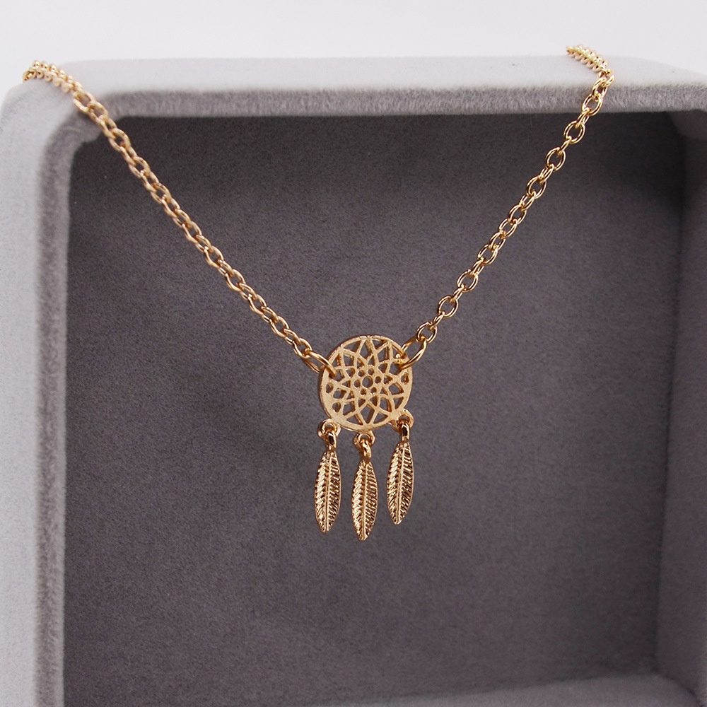 Desain Fashion Kepribadian Tren Berongga-out Bulu Daun Emas Perak Gelang