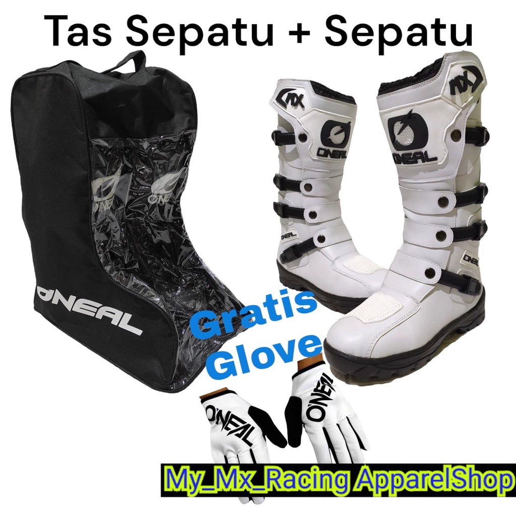 sepatu trail cross plus tas buat sepatu bonus sarung tangan satu set sepatu trabas or adventure dan tas satu set cocok dan keren sepatu gunung WHITE BEST SELLER