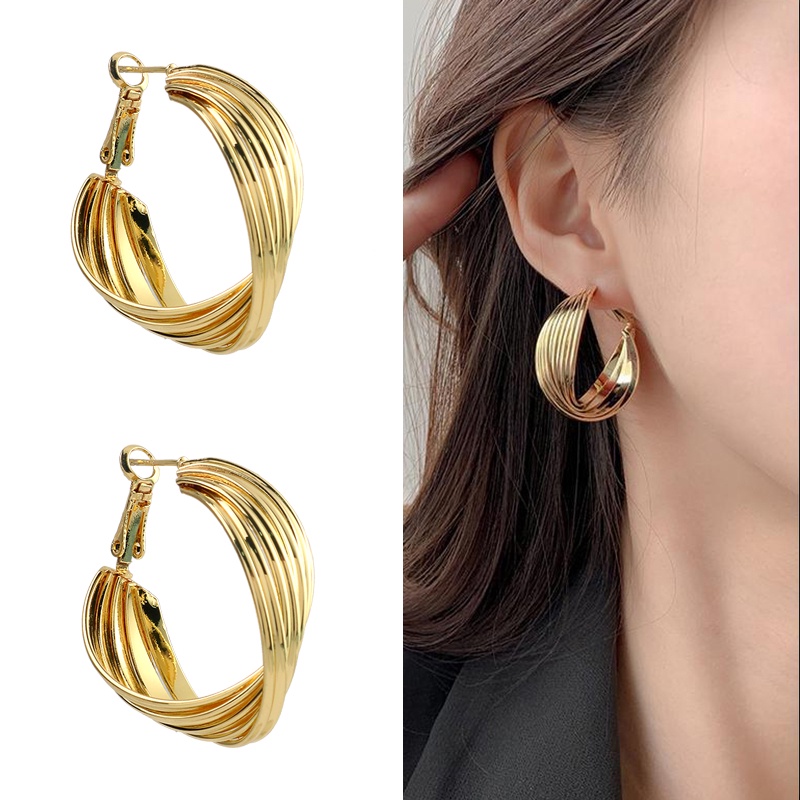 Anting Fashion Geometris Logam Jepang Korea Unik Simple Trendy