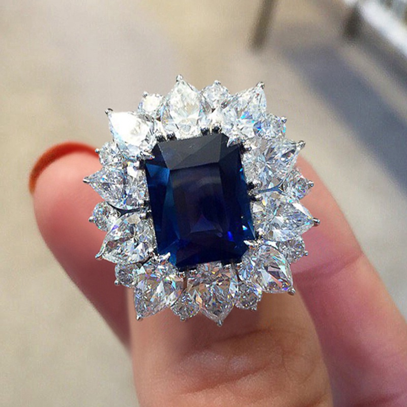 Cincin Zirkonia Kubik Biru Yang Indah Pesta Ulang Tahun Pernikahan Mewah Aksesoris Fashion Untuk Wanita Perhiasan Berkualitas Tinggi