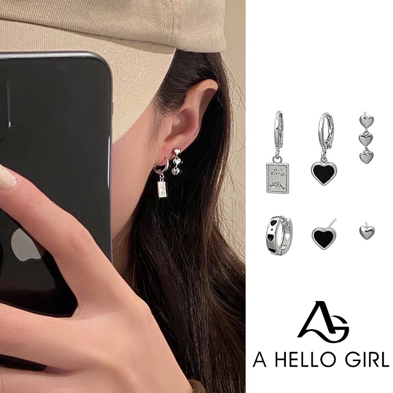 Set Anting S925 Silver Needle Bentuk Hati Gaya Korea Untuk Wanita