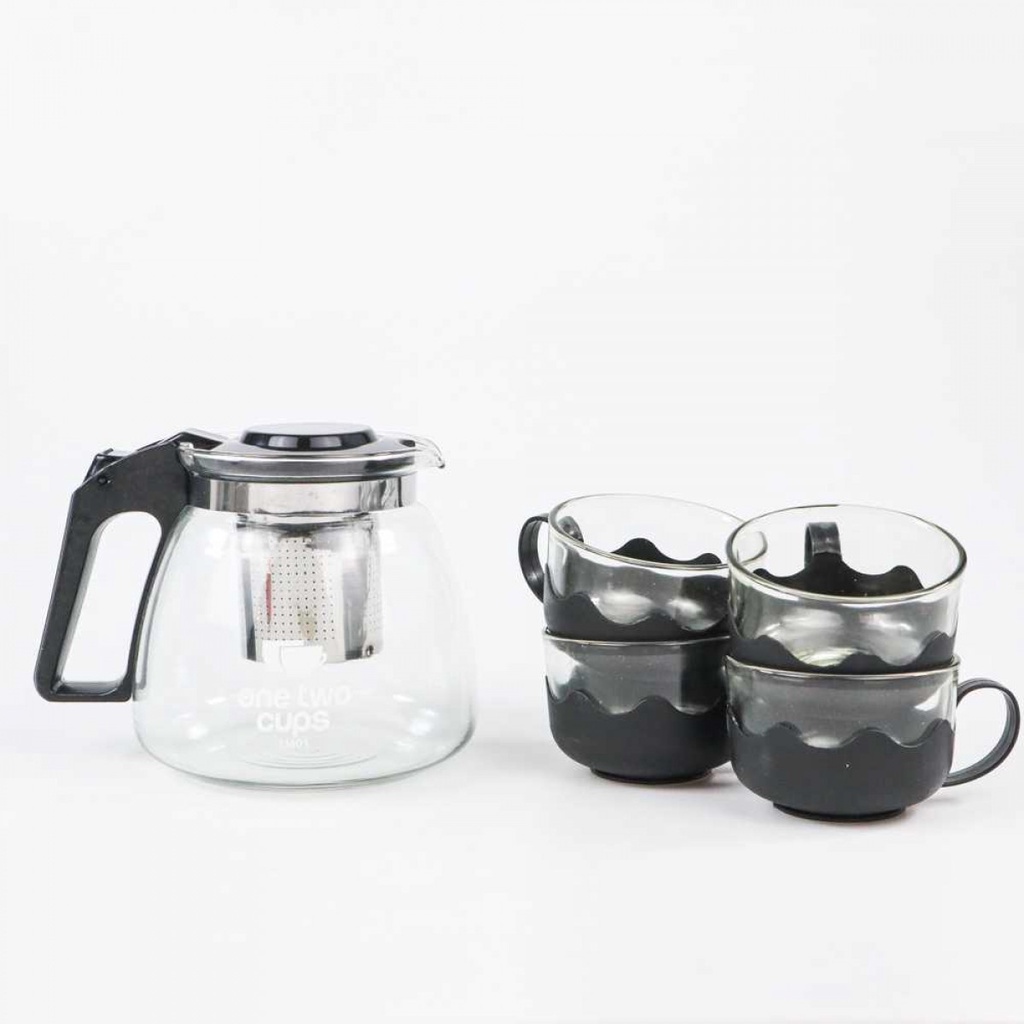 Set Teko Kaca dengan 4Pcs Gelas 200ml Teapot Pitcher 950ml