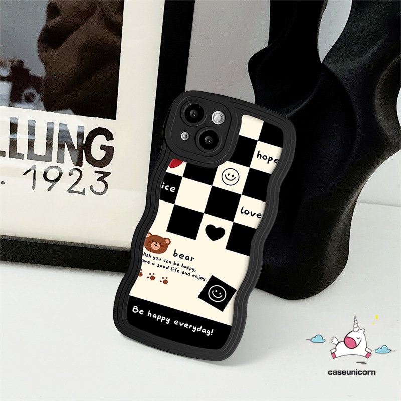 Infinix Hot 10T 9 8 11 10 Play 12 Pro 10Lite 11s 12i 20 20s Hot 10s 11s NFC Note 8 12 G96 10Pro 12Pro 12 2023 Smart 5 4 6 Plus Chessboard Beruang Lucu Smile Couple Lembut Bergelombang Tepi Sarung