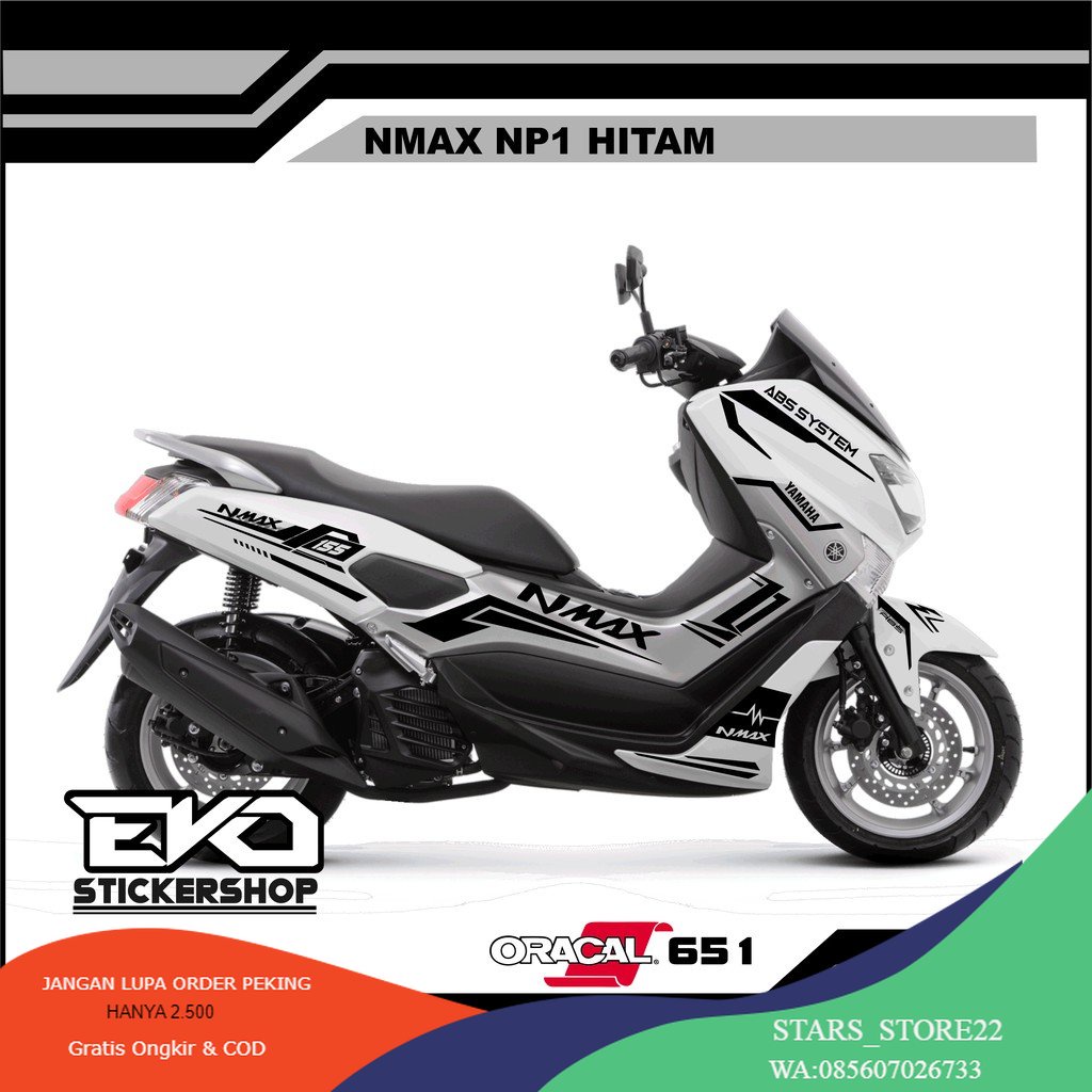 (PREMIUM) STIKER NMAX PUTIH CUTTING STICKER WARNA HITAM NP1 NEW DESAIN 2023