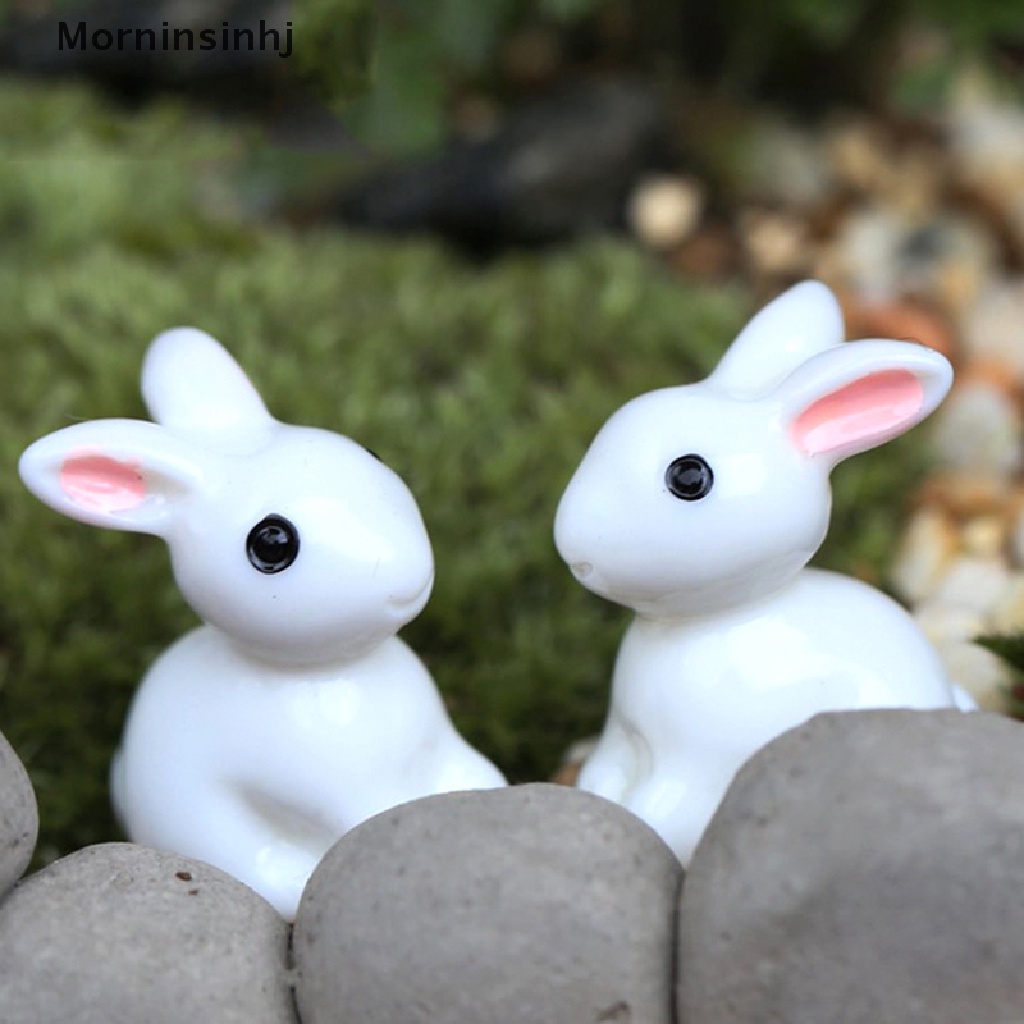 Mornin 10PCS Lucu Mini Resin Bunnies Miniatur Angka 3D Kelinci Putih Kecil Ornamen id