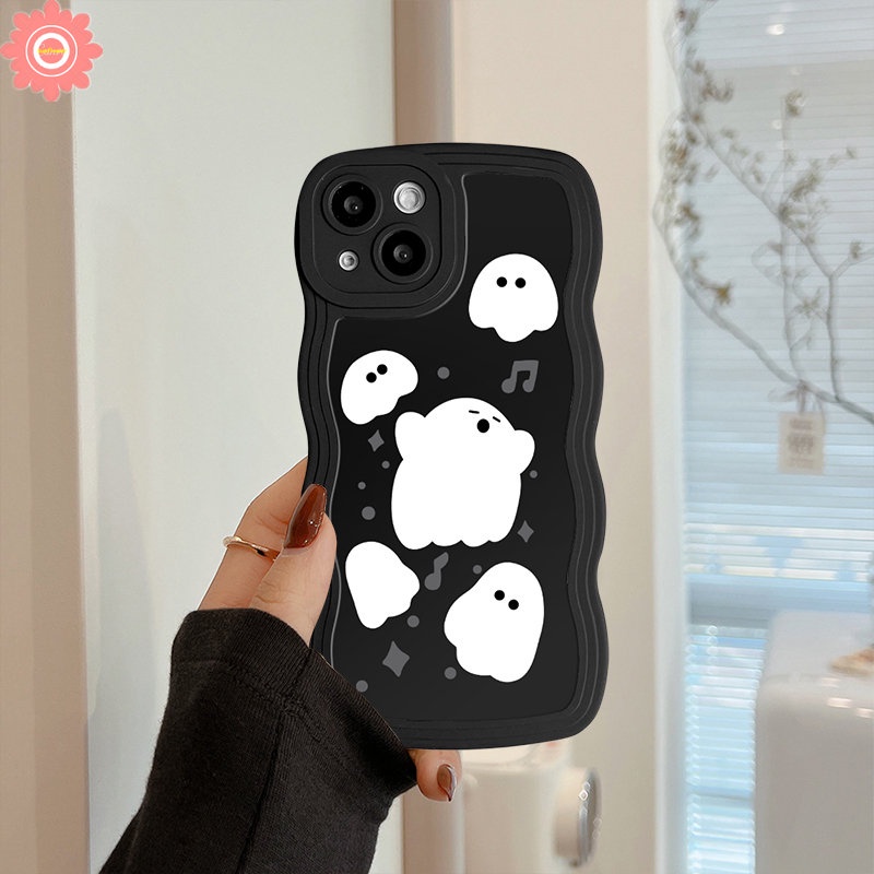 Kartun Hantu Casing Realme C53 C25 C15 5 6i C21Y C33 C11 C25Y C35 C12 C30 C25s 10 9i 8 8i 7i 5i 7 5s C20 8Pro 9Pro+9 C3 C17 Monster Kecil Lucu Lembut TPU Wavy Edge Back Cover