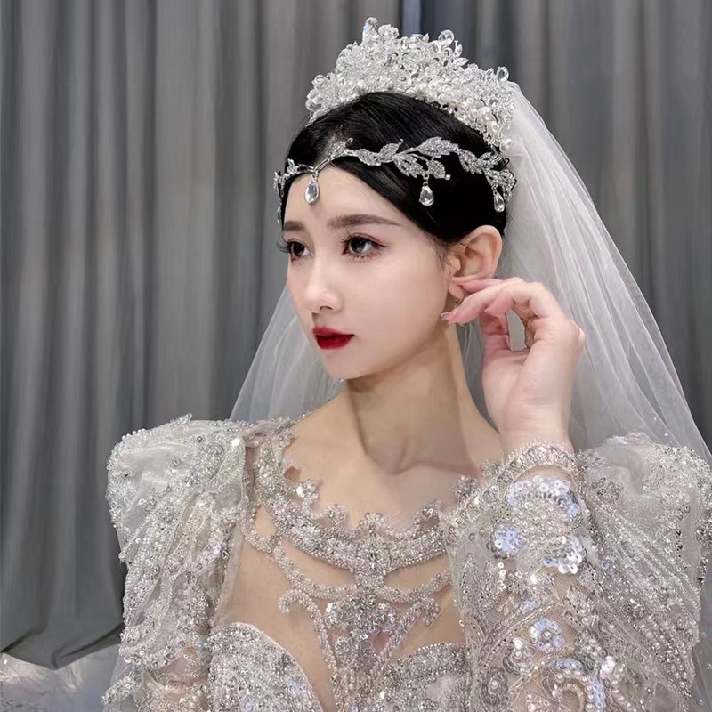 Mahkota Pengantin Tiara Simpul Pernikahan Kasa Putih Aksesoris Super Mengkilap Berlian Imitasi Mahkota Aksesoris Rambut2023New Style