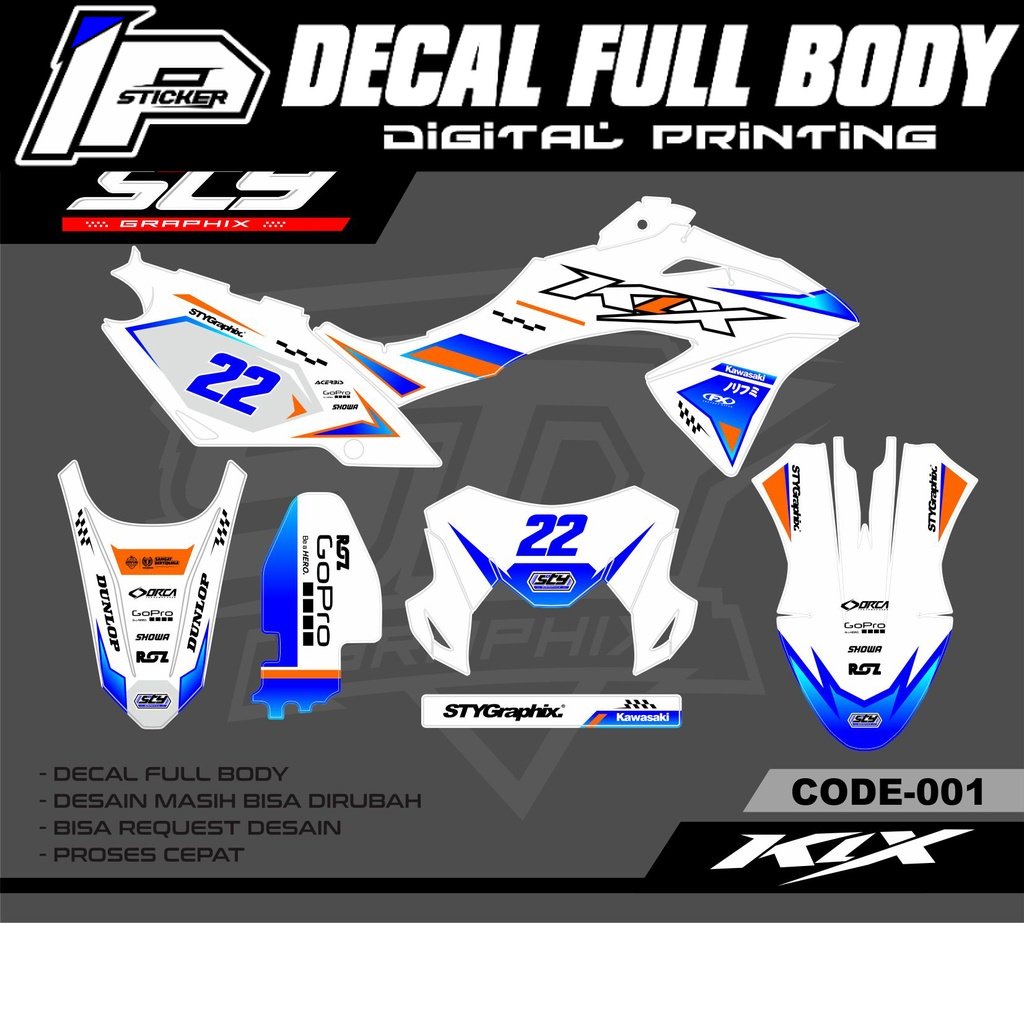 DECAL KLX BF PUTIH KOMBINASI BIRU