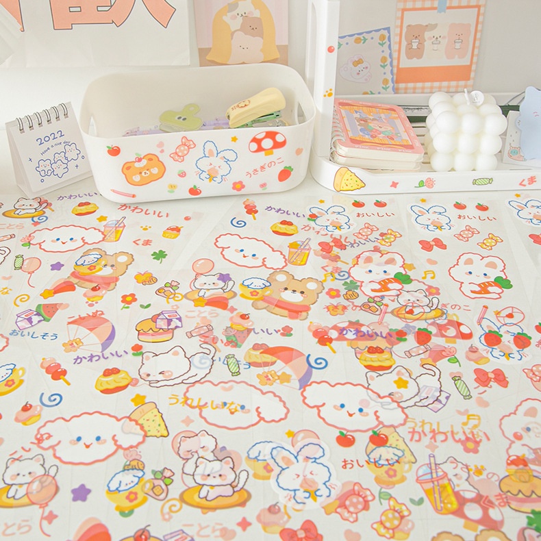 [Harga Grosir] Ins Style Cute Tea Bear Pattern Handbook Stickers Strawberry Stiker Buku Pegangan Dekorasi Kreatif Cangkir Air Stiker PVC