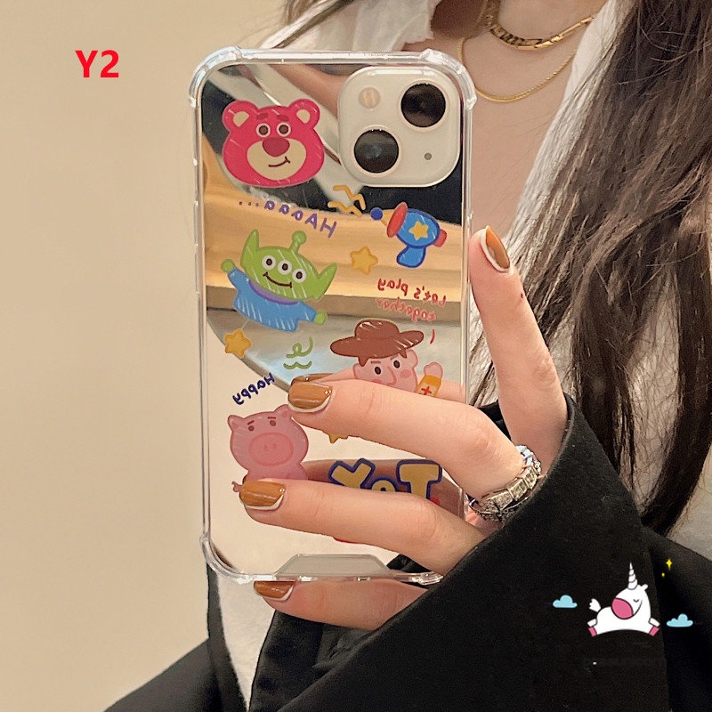 Case Cermin Make Up Shockproof Kompatibel Untuk iPhone 11 Pro MAX 7plus 78 Plus 8plus 12 13 Pro MAX XR X XS MAX SE Kartun Disney Manyo Winnie The Pooh Cover Case Cerita Mainan Lucu