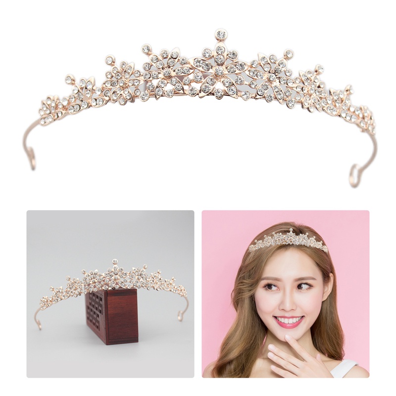 Mahkota Tiara Pengantin Pernikahan Kristal Untuk Wanita Prom Diadem Hiasan Rambut