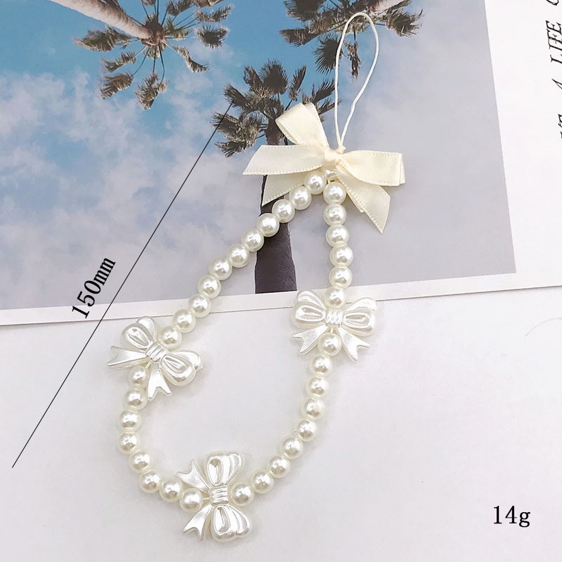 3d Pearlescent Bow Handmade Pearl Beads Chain Universal DIY Tali Anti-Hilang Untuk iPhone Android OPPO VIVO Huawei Xiaomi Redmi Samsung Semua Ponsel Earphone Cases